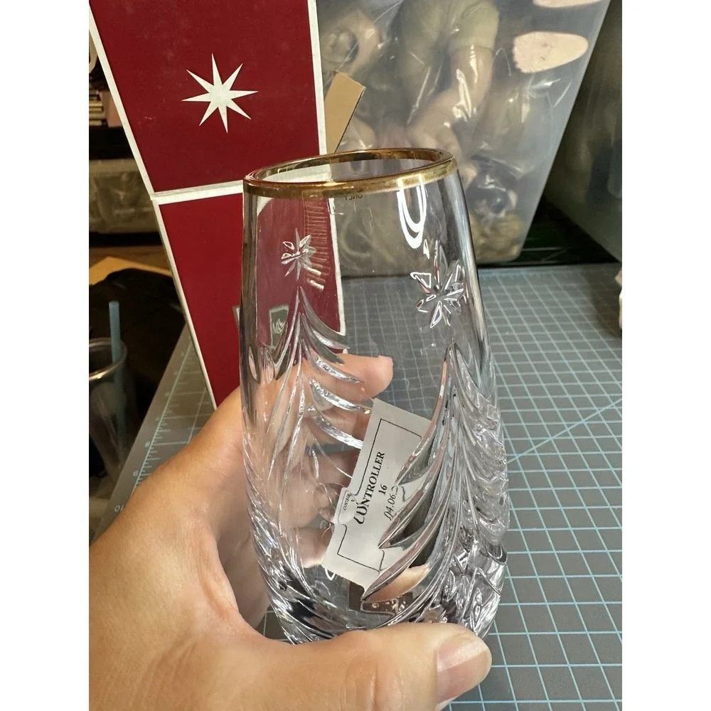 Mikasa Holiday Pine Gold Crystal Bud Vase With Gold Rim 6